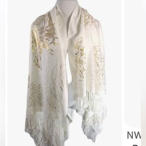 Magaschoni White and Gold Scarf Shawl Pashmina
